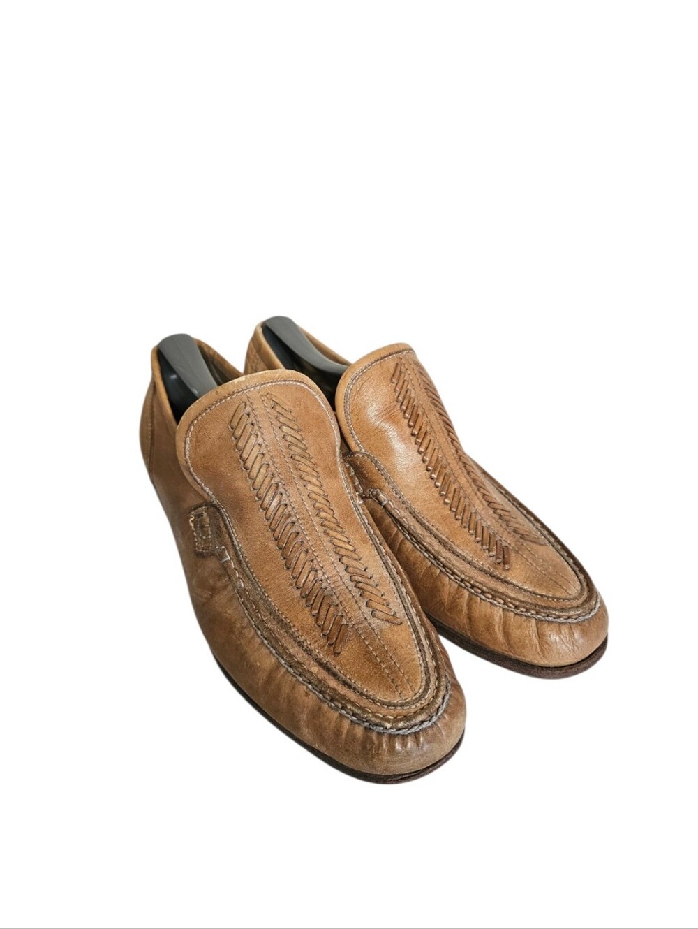 1970s vintage Men Woven Leather Platform Loafers 9.5